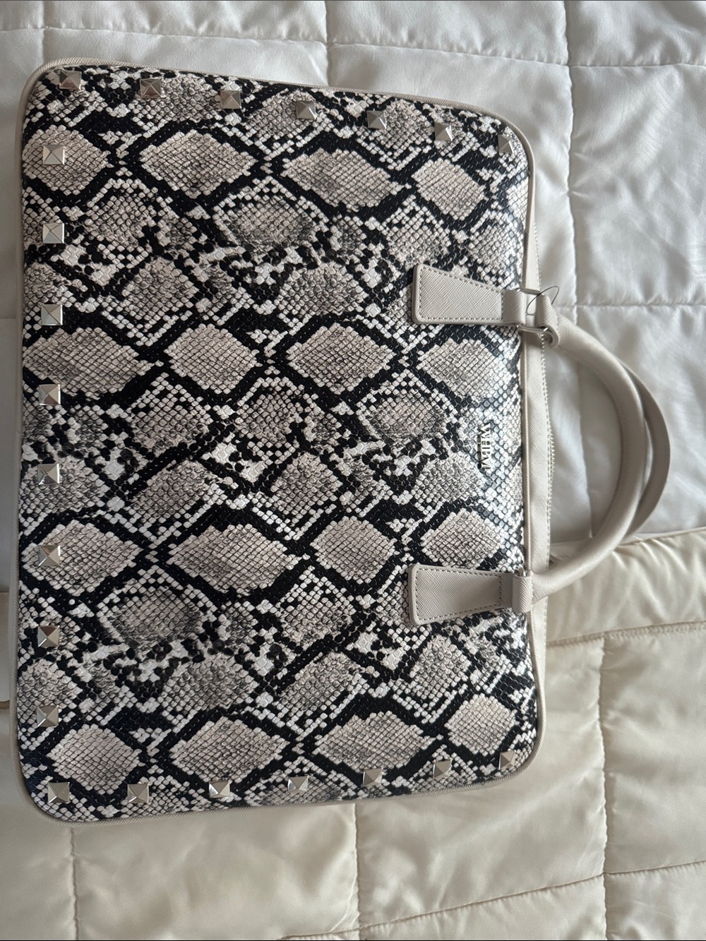 White House Black Market Black and Cream Python-Print Laptop Bag